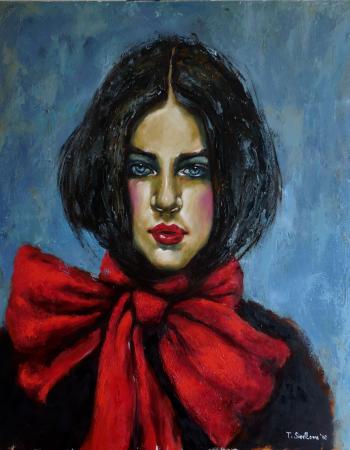 Girl with red ribbon